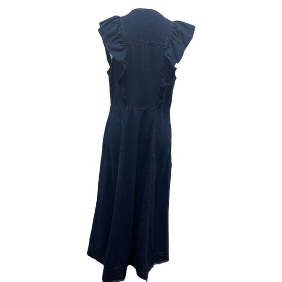 Anthropologie Pilcro Dark Blue Denim Ruffle Sleeve Maxi Midi Dress, 14. buttons - Picture 8 of 16